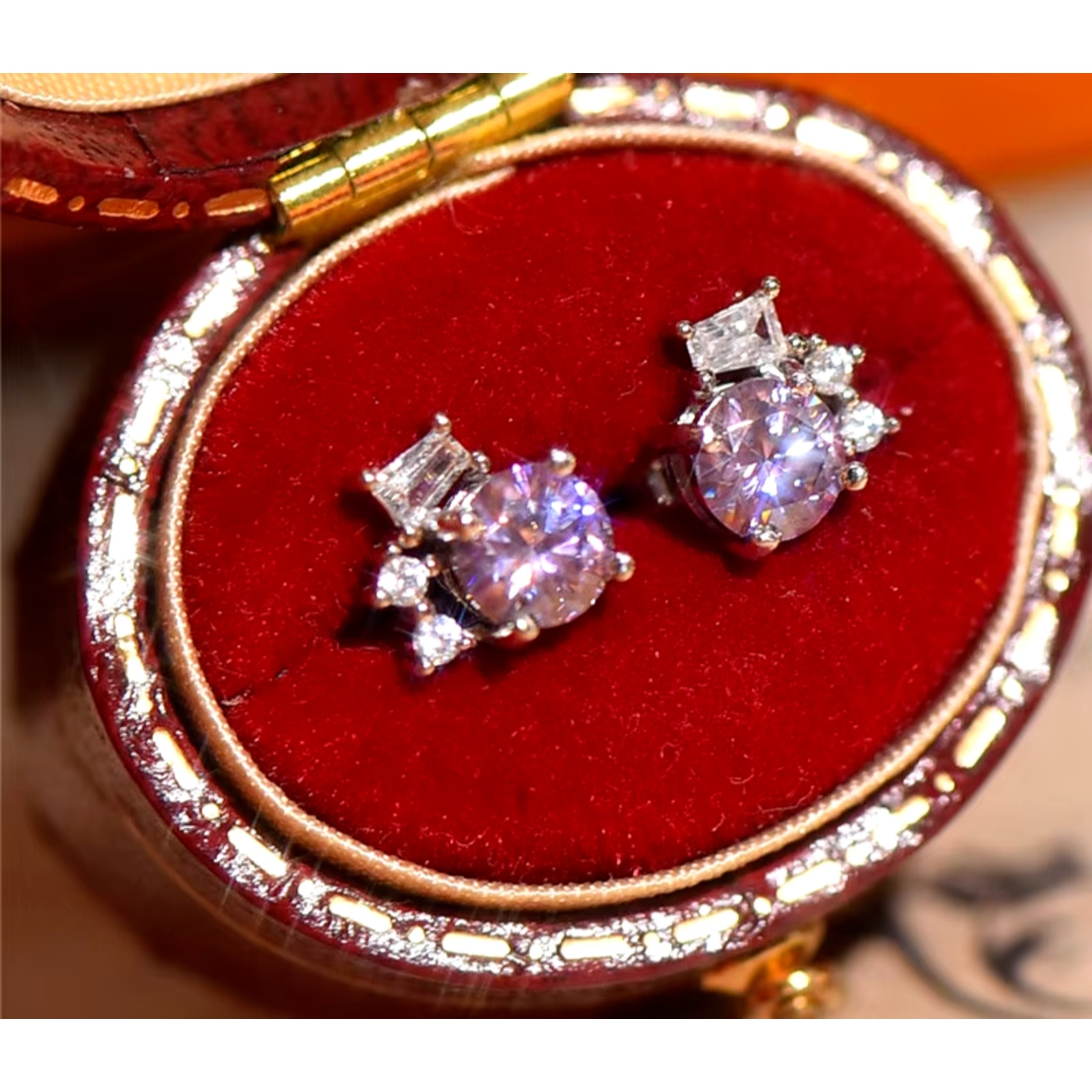 VVS1 Round Brilliant Cut Moissanite Stud Earrings, Purple Moissanite Earrings