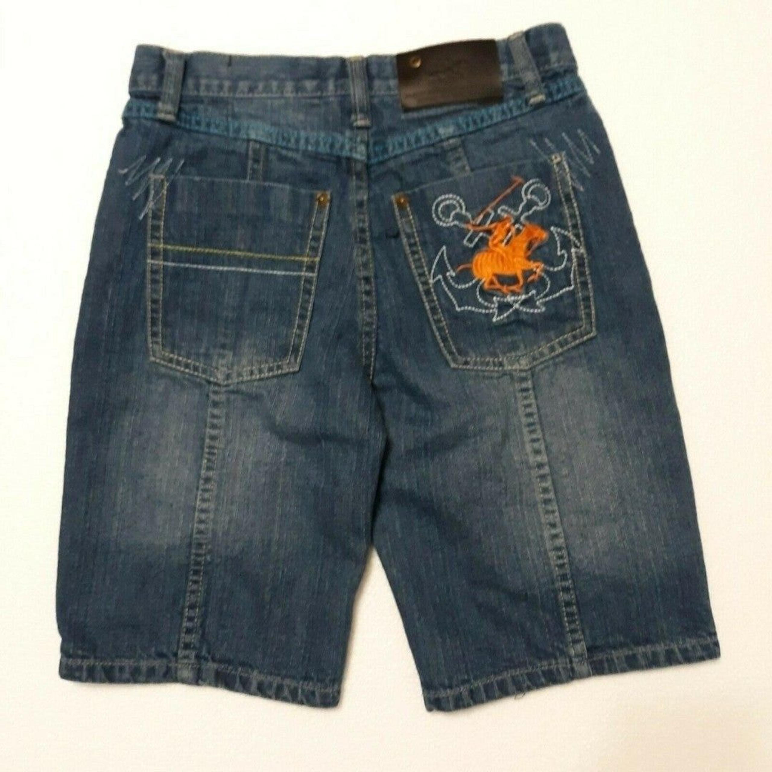Beverly Hills Polo Club Boys Size 10 Denim Shorts Distressed Embroidery