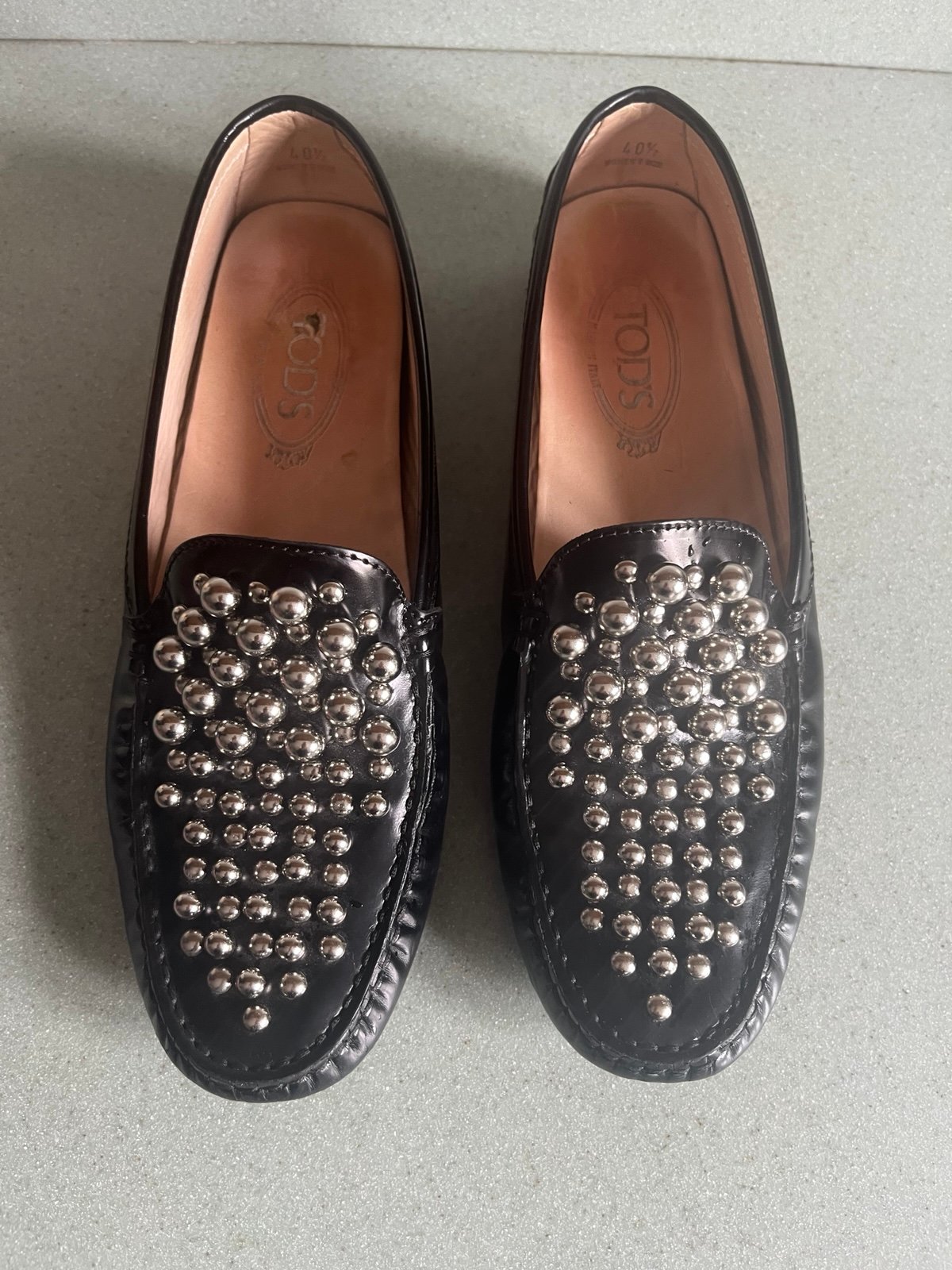 Authentic Tod’s Black w silver grommet Driving Moc Loafers 40.5 (10 ) unique