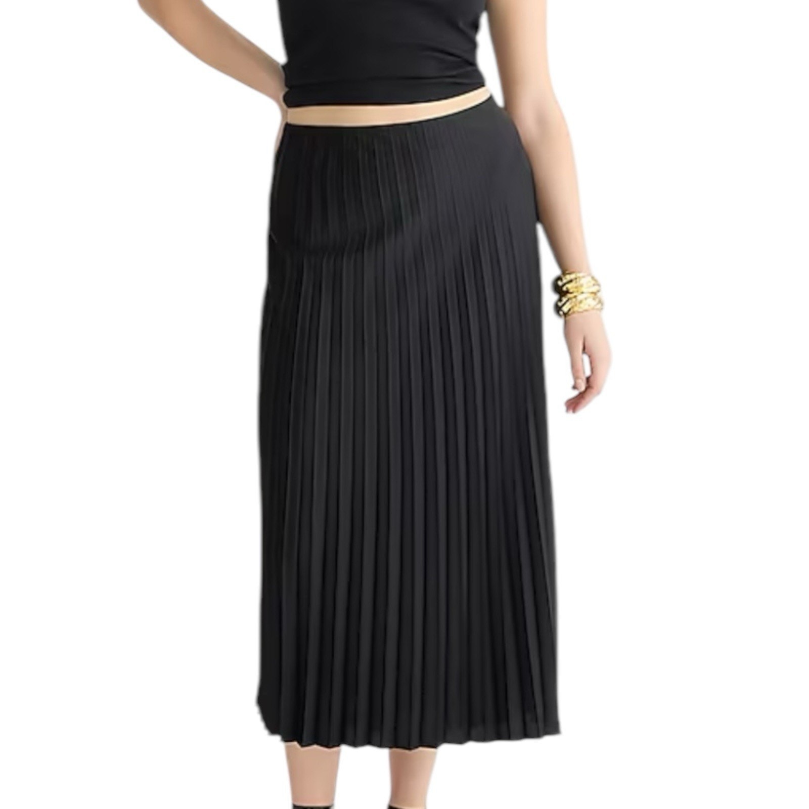 NWT J. Crew Gwyneth Pleated Slip Skirt Black Pull On Midi Size XL