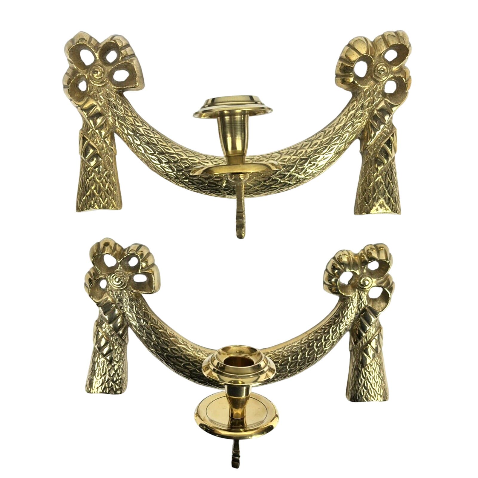 Vtg Pair 2 French Provincial Brass Wall Sconces Candle Holder Ornate Bow Regency