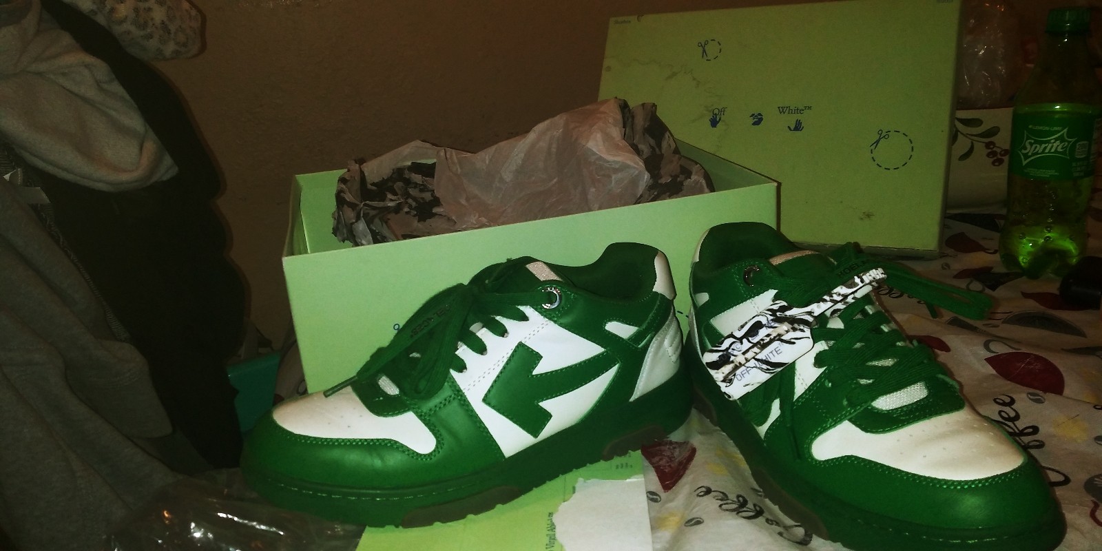 Green and white men's size 9 off white shoes. Still in original box