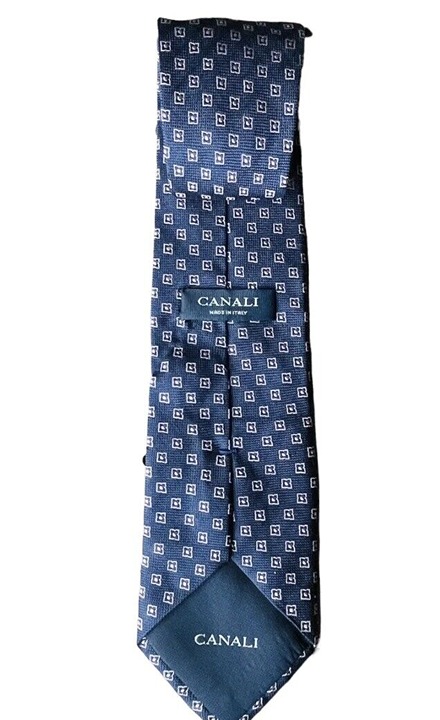 Canali Italy Art Nouveau Geometric Neck Tie Heavy Silk Navy Blue Rose Gold EUC