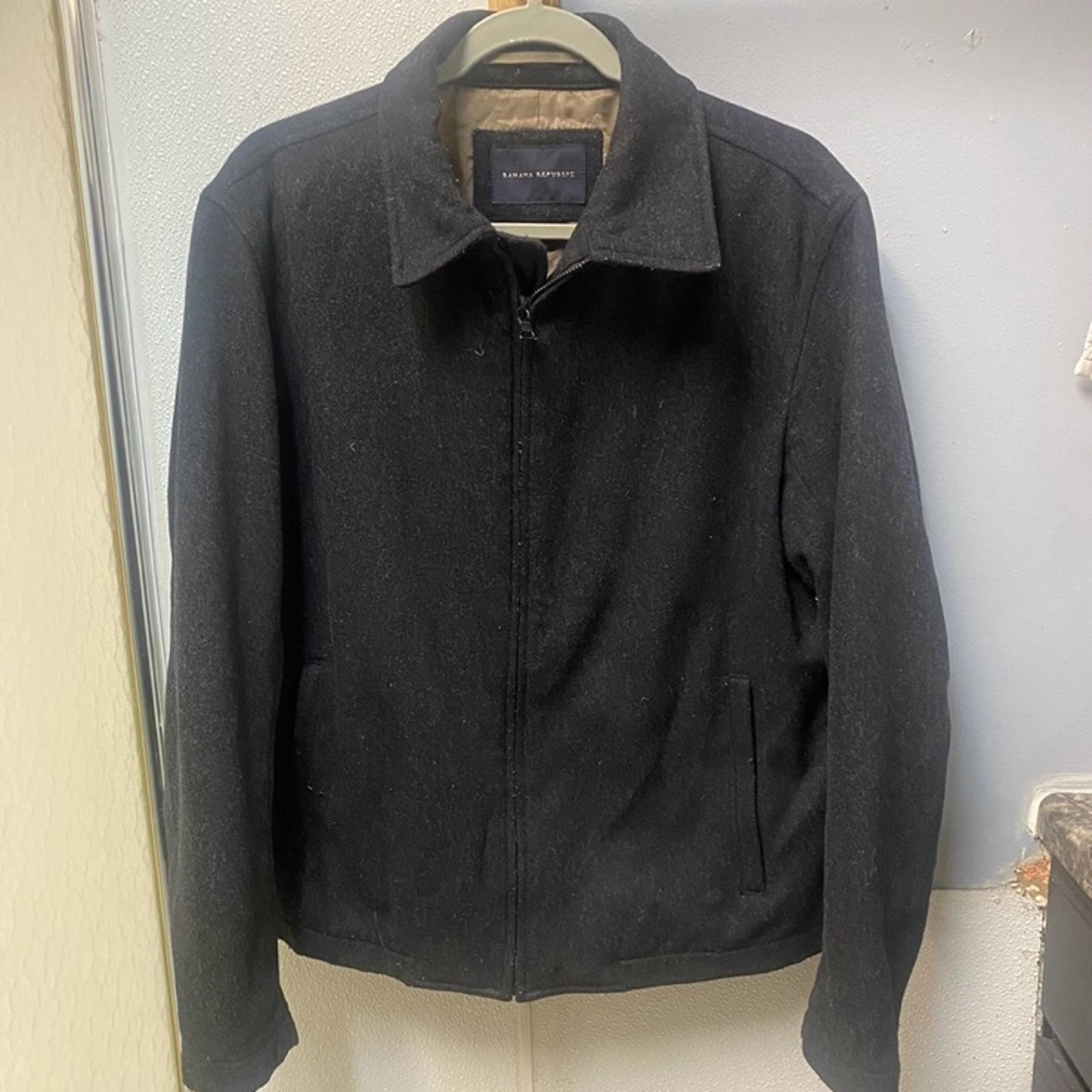 Banana Republic Mens Black/Grey Tweed Like Wool Coat