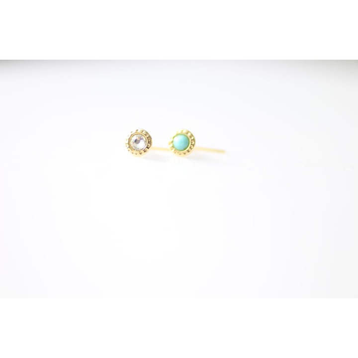 9k Gold Turqoise and Crystal Nose Piercings mark 9k Solid Gold New
