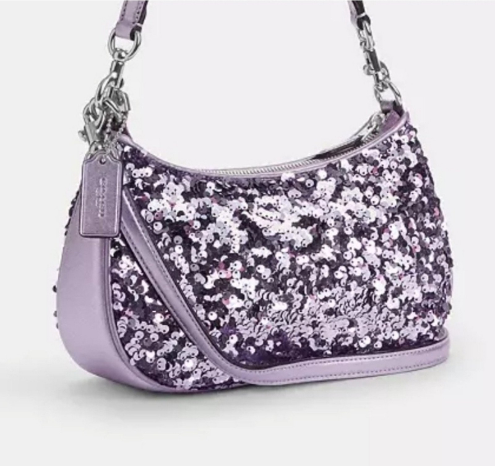 Coach Sequin Lavender/Foil w/ Refined Calf Skin Leather Bottom Teri Bag -NWT