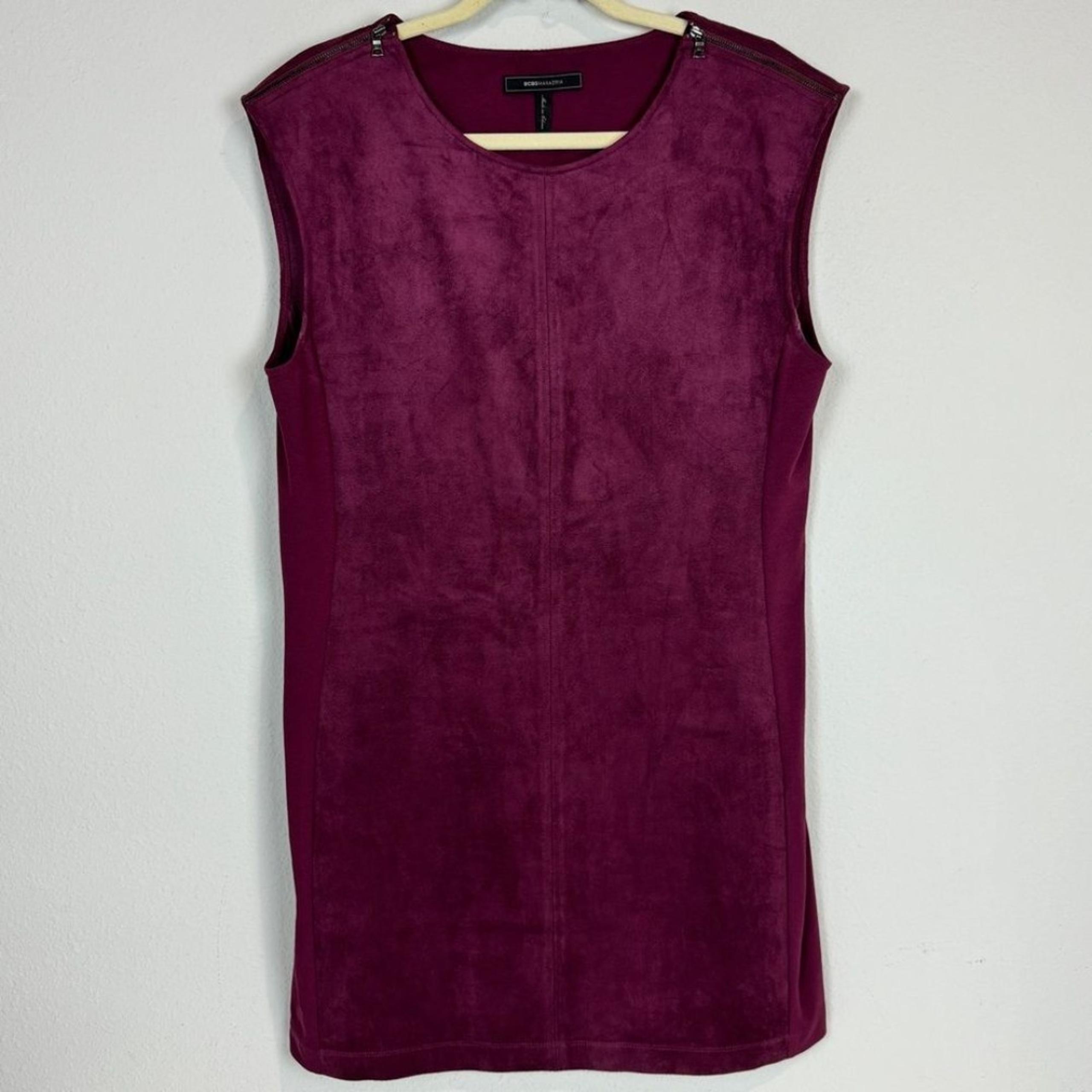 BCBGMaxAzria Karlee Maroon Shift Microsuede Dress L