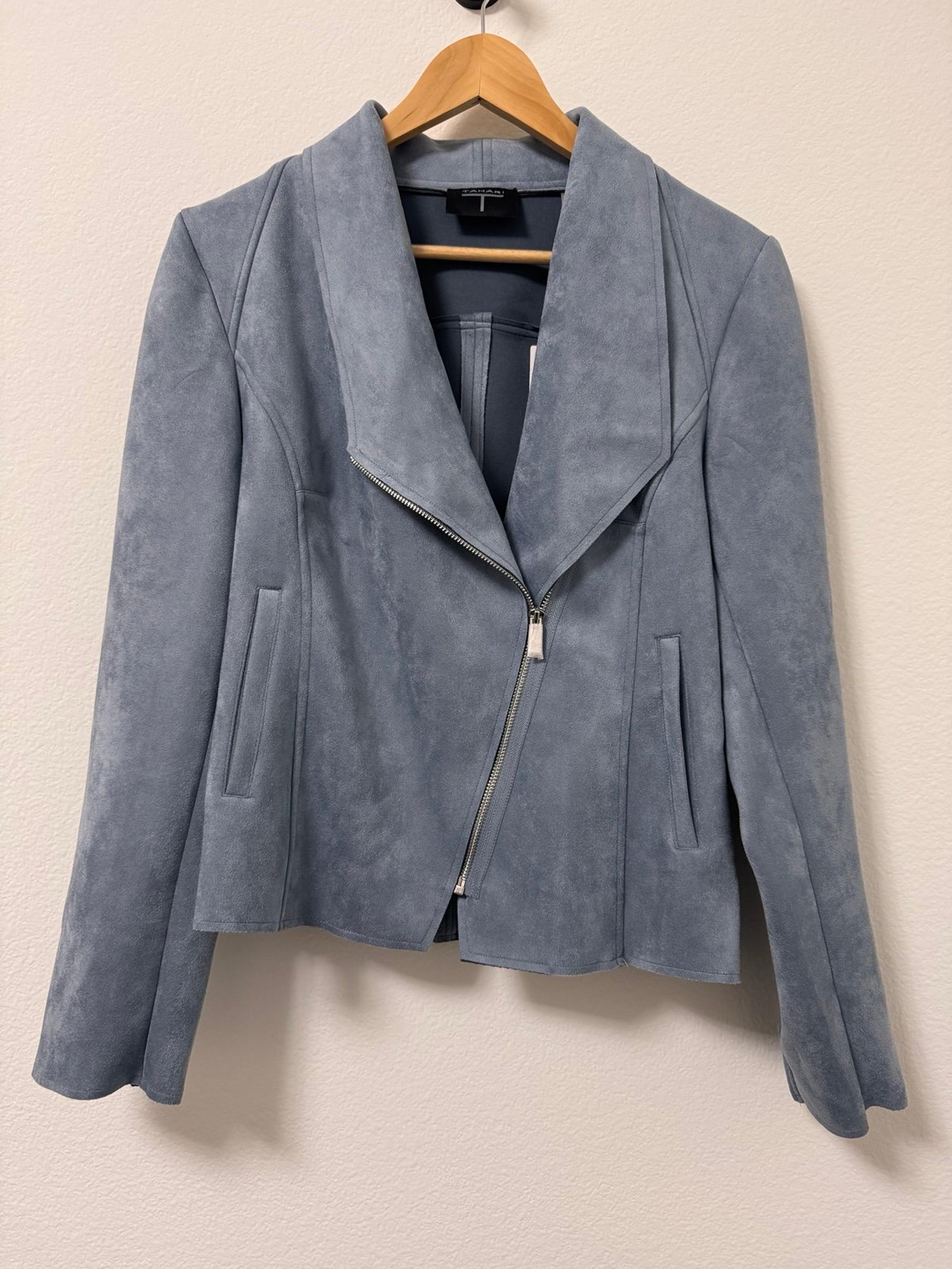 TAHARI Dune Blue Faux Leather Jacket. MEDIUM.