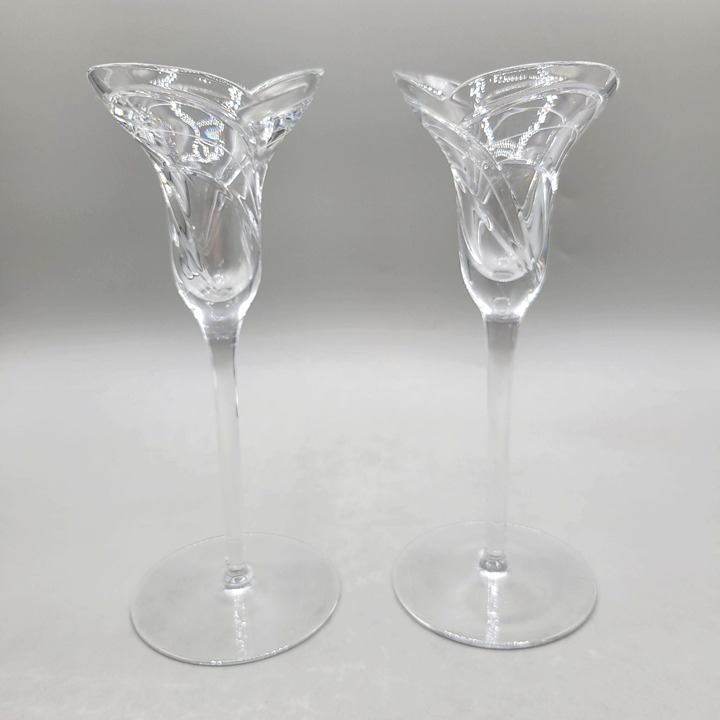 Rogaska Maestro Crystal Art Nouveau Style Light Candlesticks Pair Set of 2