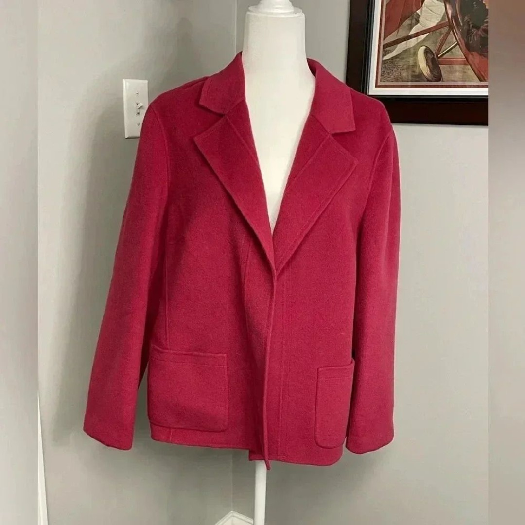 Talbots Pinkish Red Womens Size 16 100% Wool Jacket Cardigan Blazer Vintage