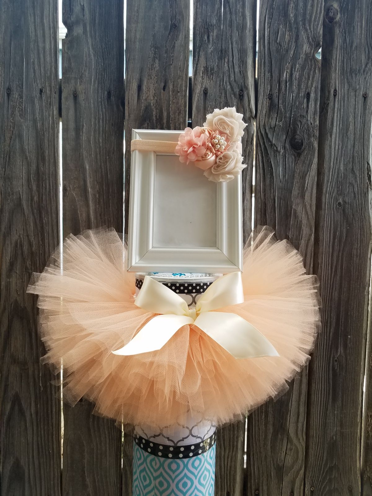 Blush Peach Ivory Tutu Headband 12-18 mo