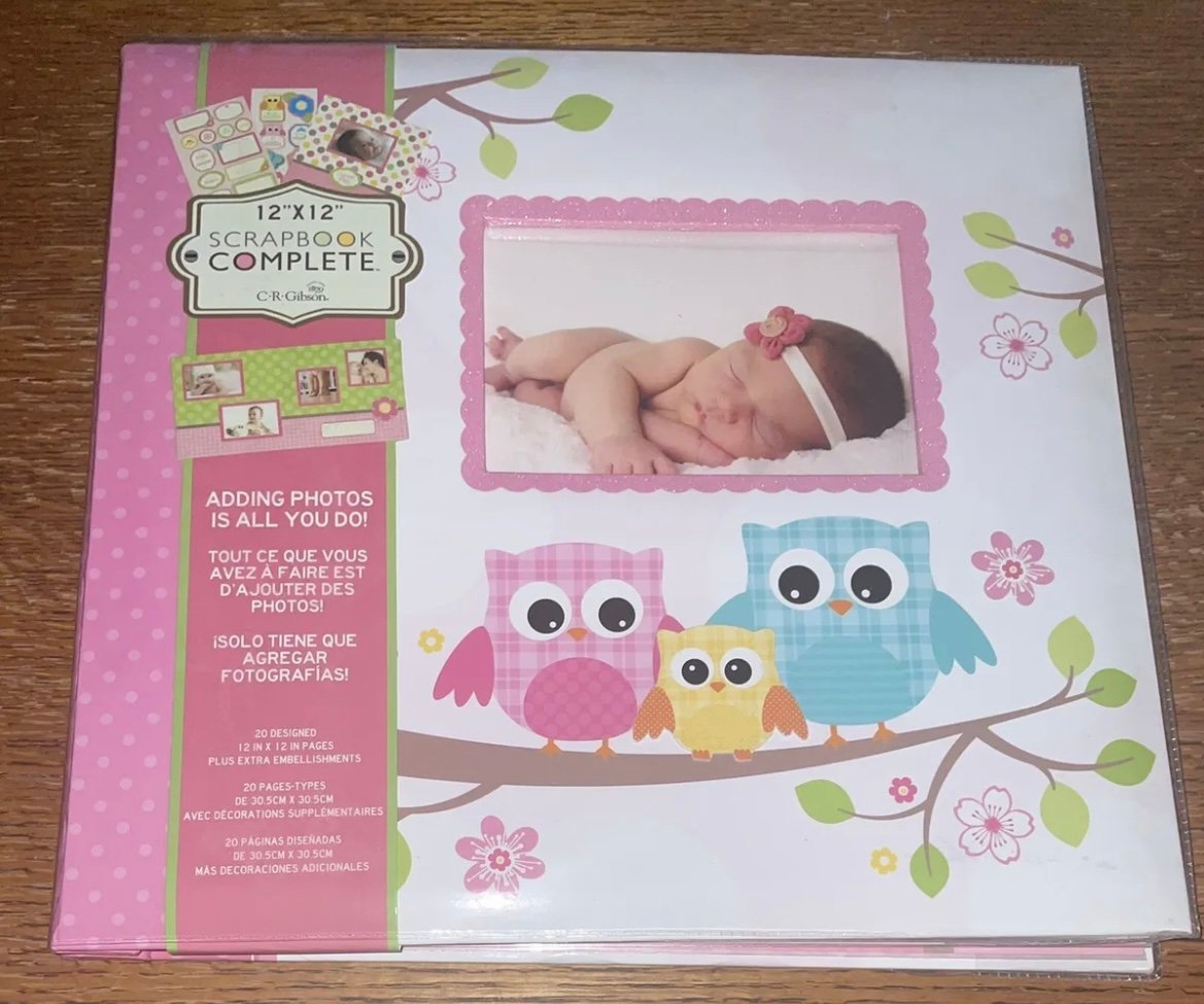 RARE Tapestry By CR Gibson Complete Scrapbook Album 12x12 Baby Girl Owls Flowers
