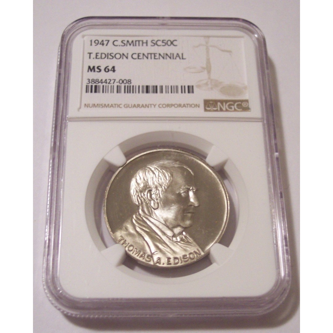 1947 C Smith So-Called 50 Cents Medal Thomas Edison Centennial MS64 NGC