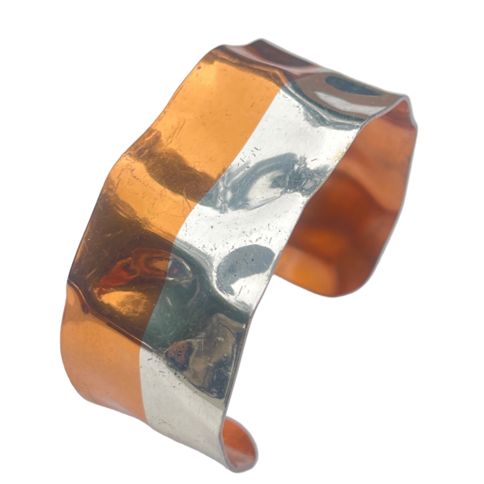 Vintage L Vernon Signed Cuff Bracelet - Sterling Silver and Copper
