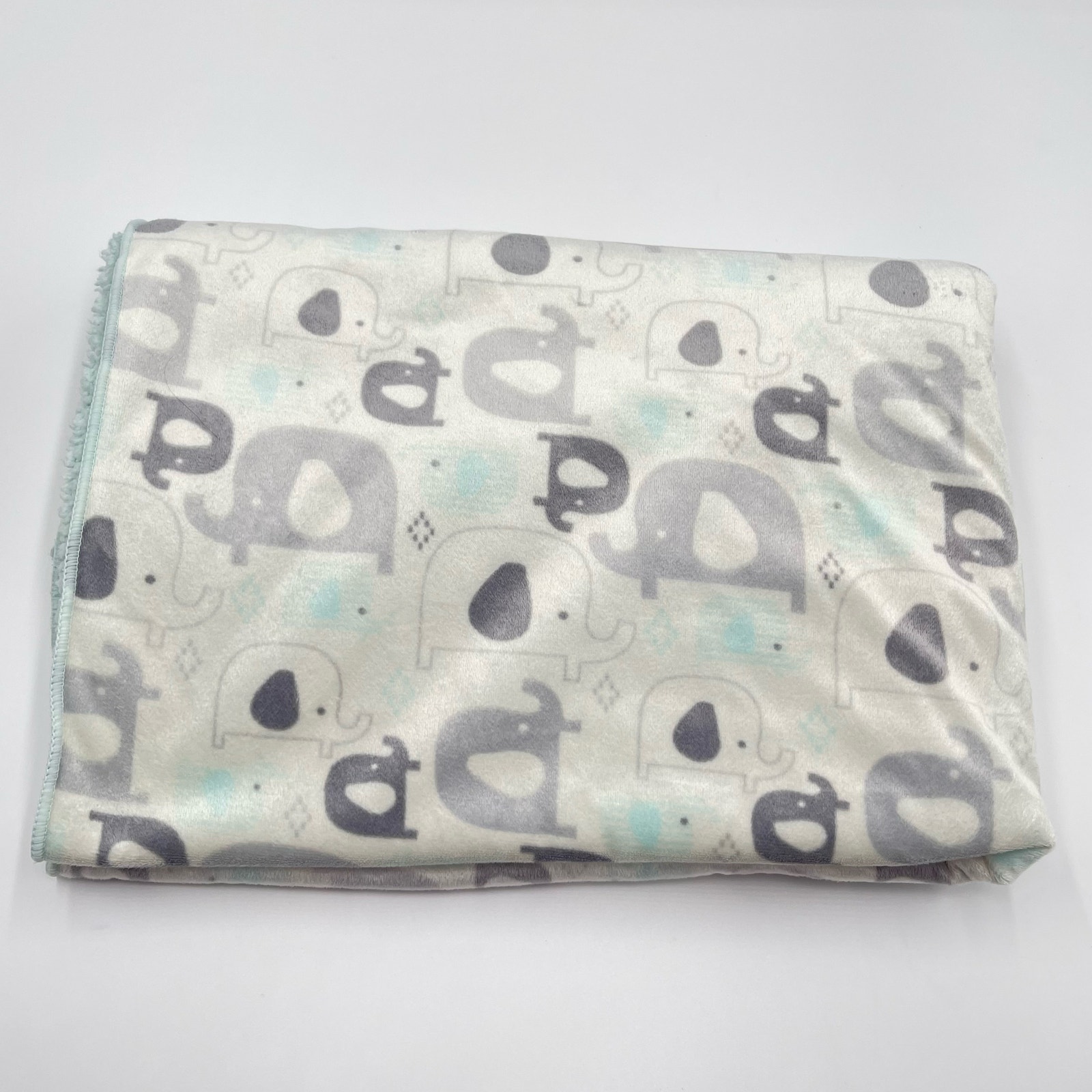 Chick Pea Gray Elephant Baby Security Blanket Mint Green Sherpa 30 X 35