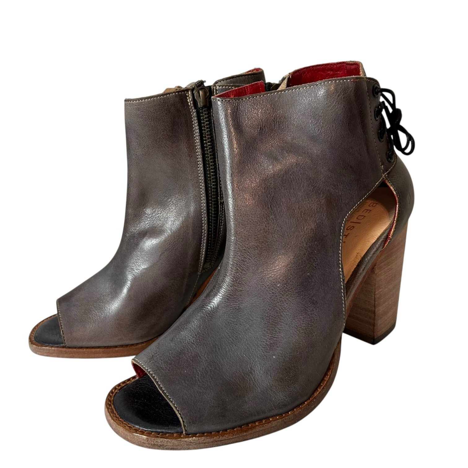 Bed Stu Angelique Bootie Peep toe Gray rustic leather heels size 10