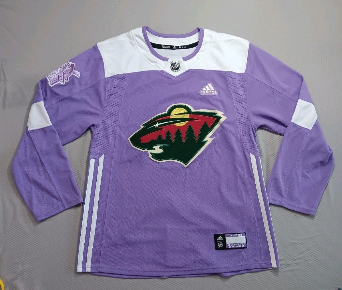 Adidas Minnesota Wild Hockey Fights Cancer Jersey Purple size 46