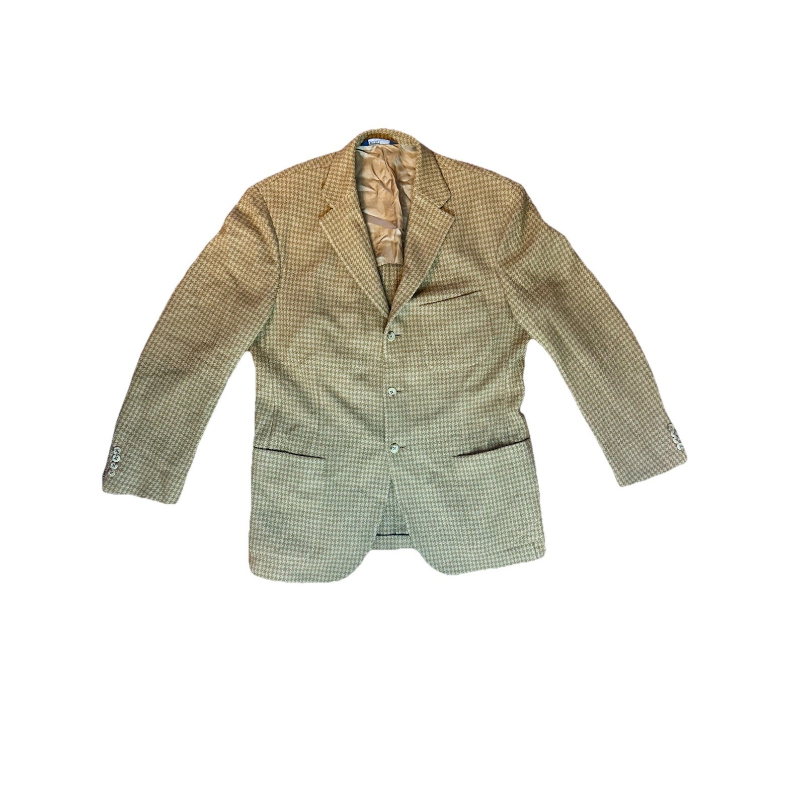 Polo Ralph Lauren 44R Blazer Brown Tan Houndstooth Made in Italy Virgin Wool