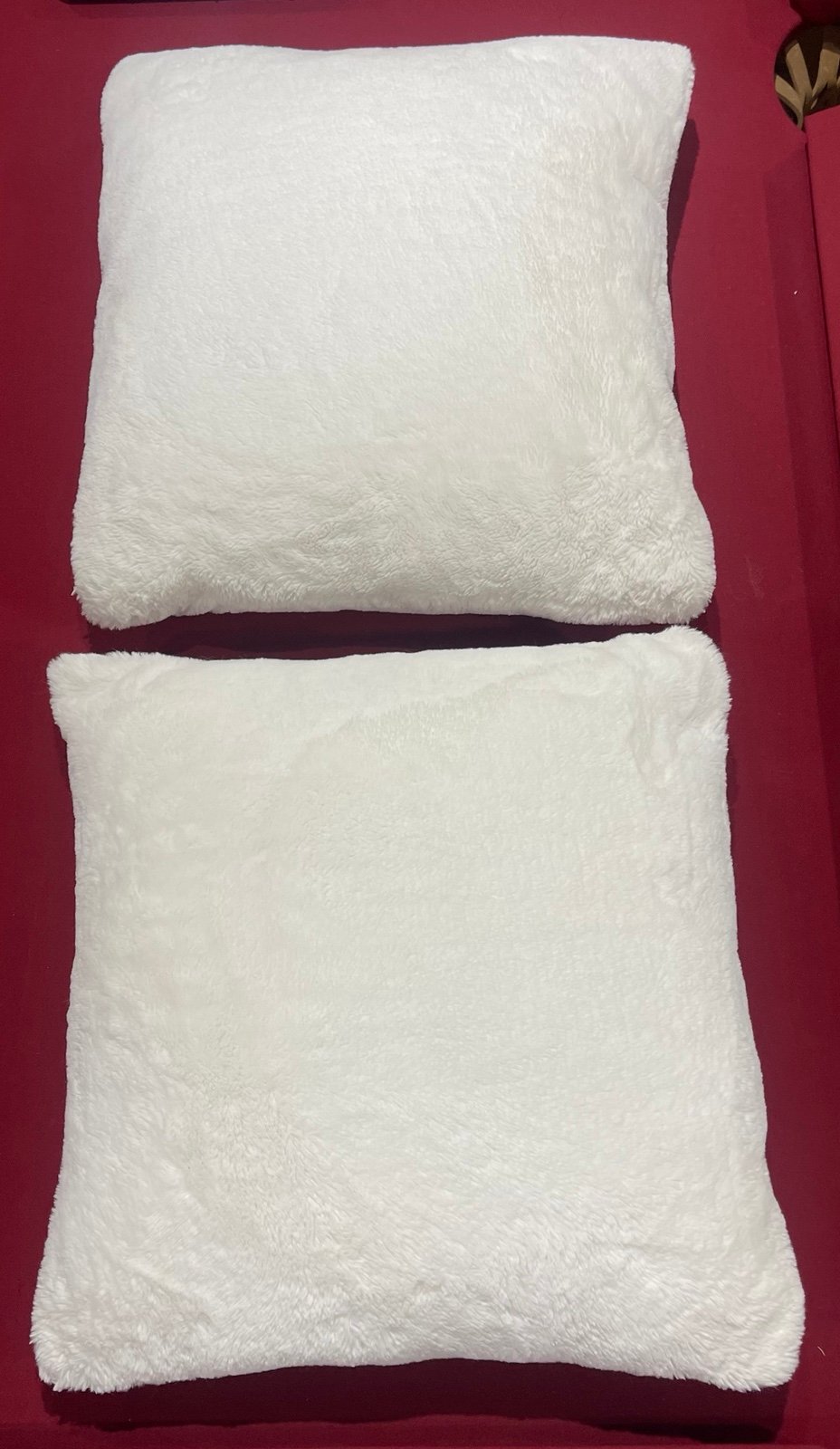 2x White Faux Fur Throw Pillows