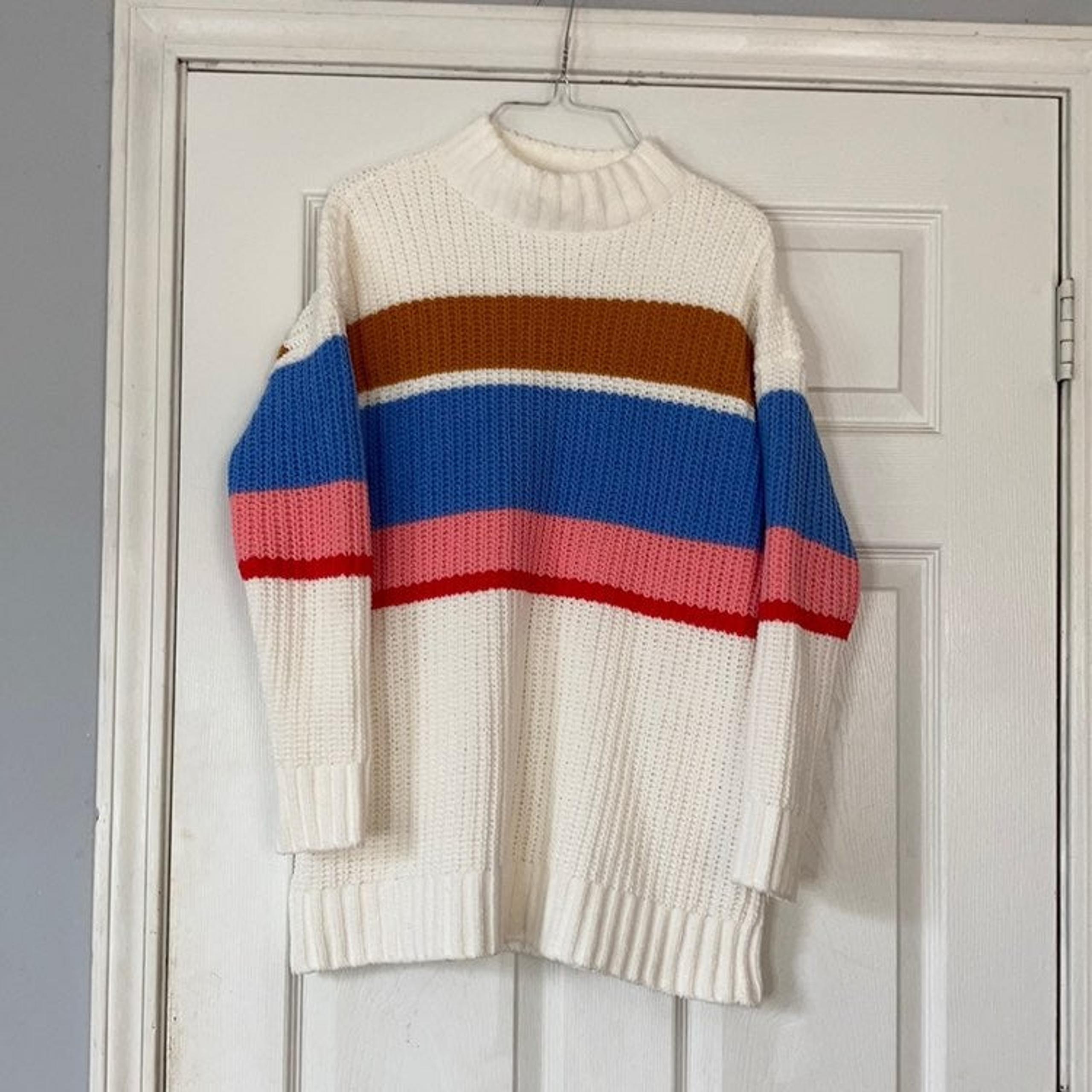 Arizona Jean Co white pink red mustard yellow chunky knit soft cowl neck sweater