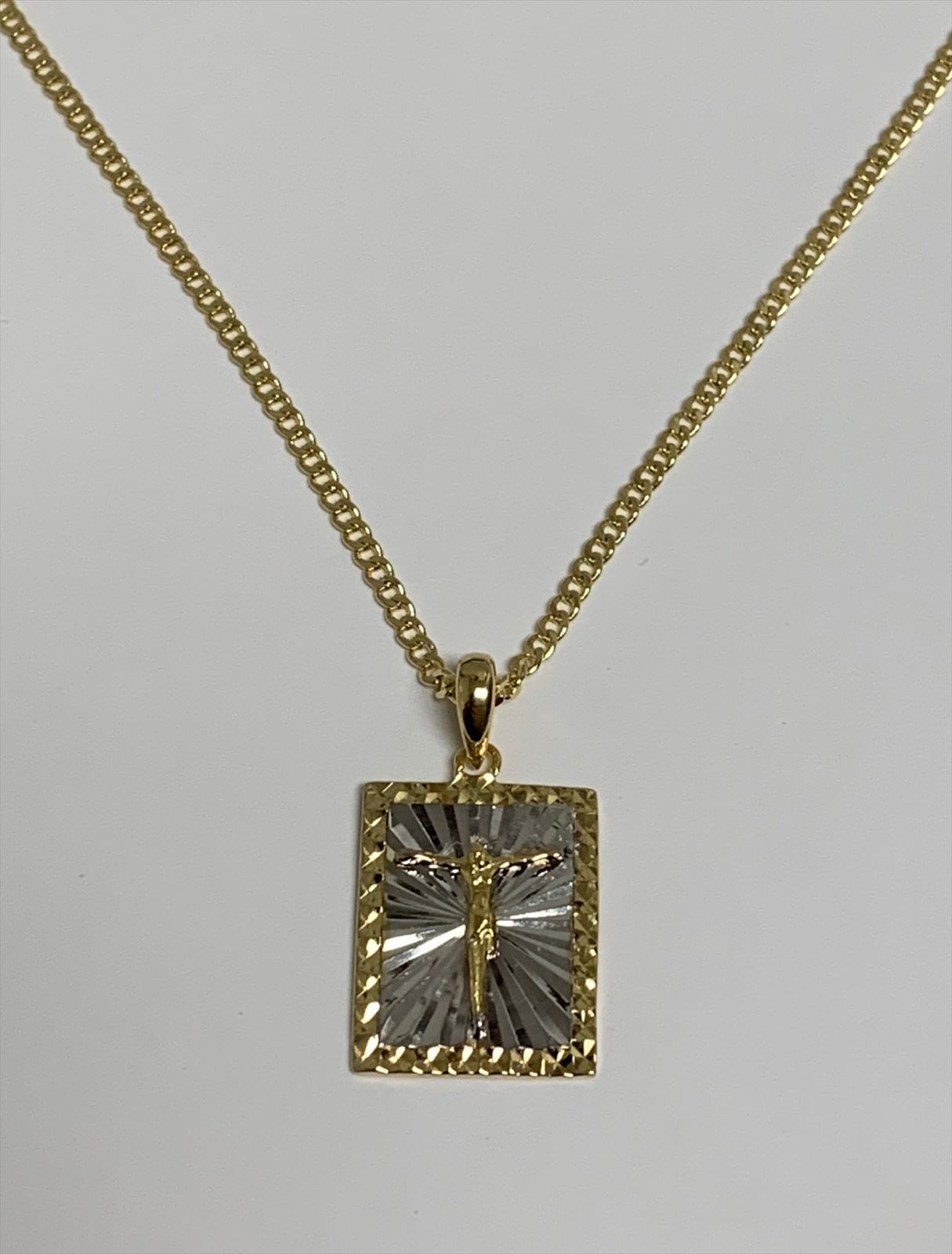 Gold Over Silver Two Tone Jesus Pendant & 18 Rope Chain