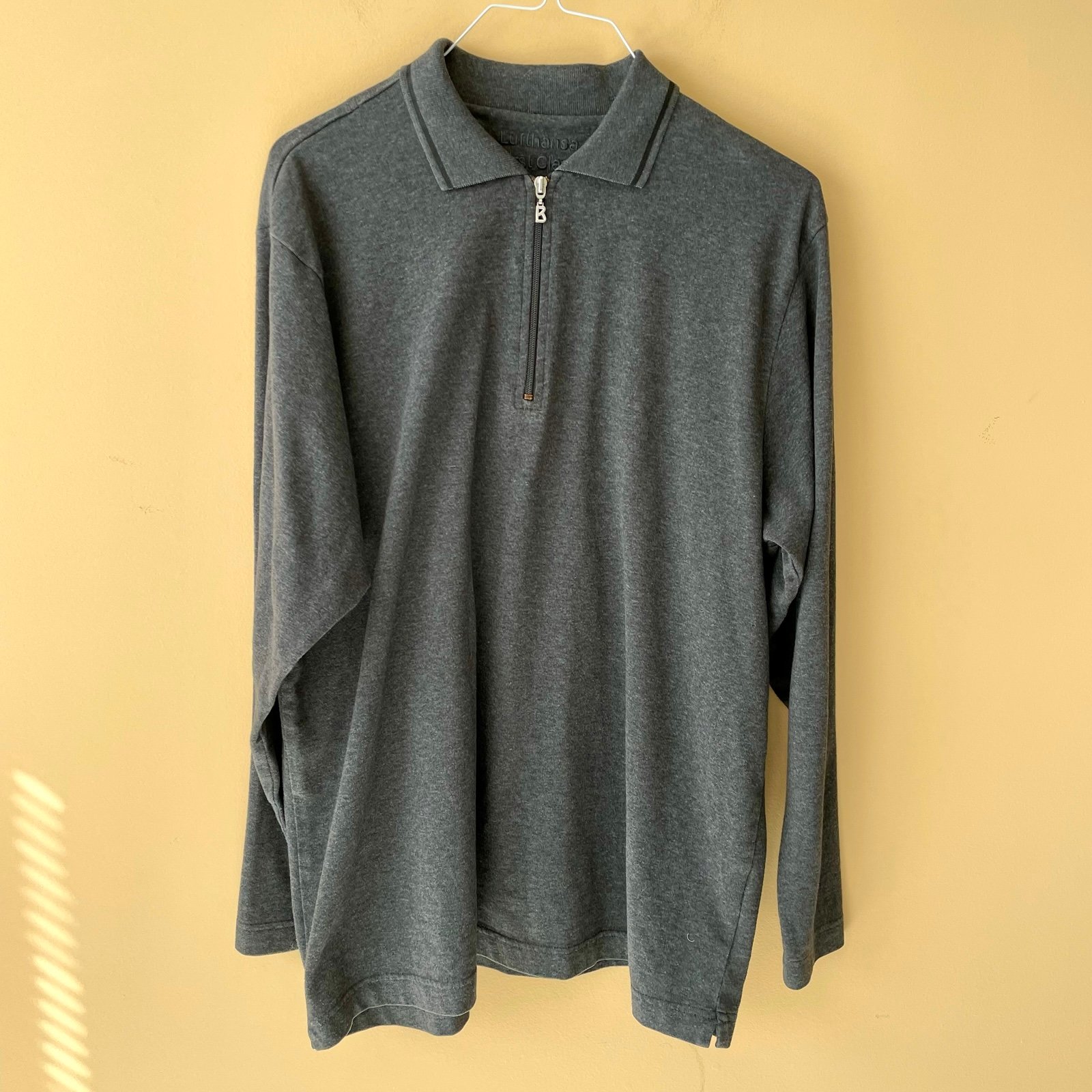 BOGNER Men’s Lufthansa First Class Half Zip Cotton Blend Sweatshirt in Gray