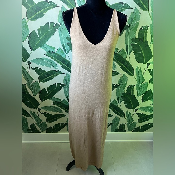 CJLA Knit Sweater Dress Midi Tan Sleeveless Tank Size S NWOT