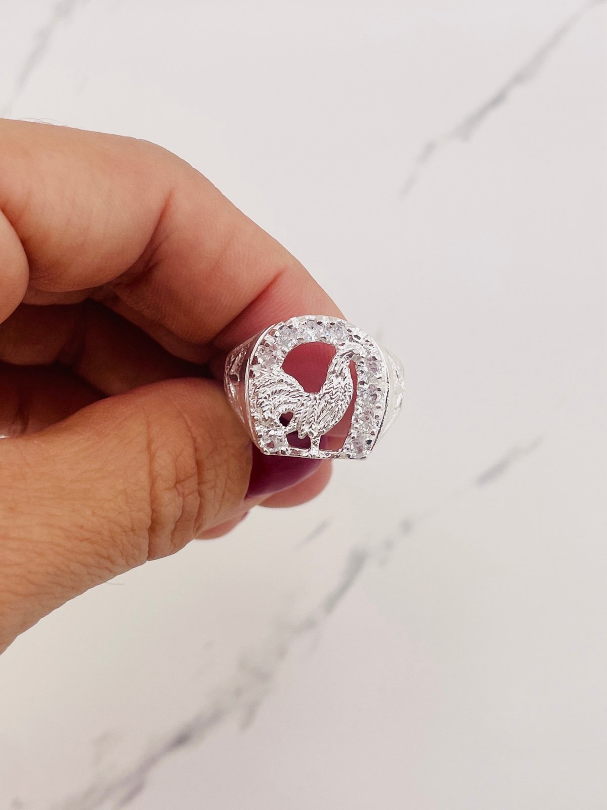 925 Sterling Silver Ring Rooster in a horseshoe Size 10