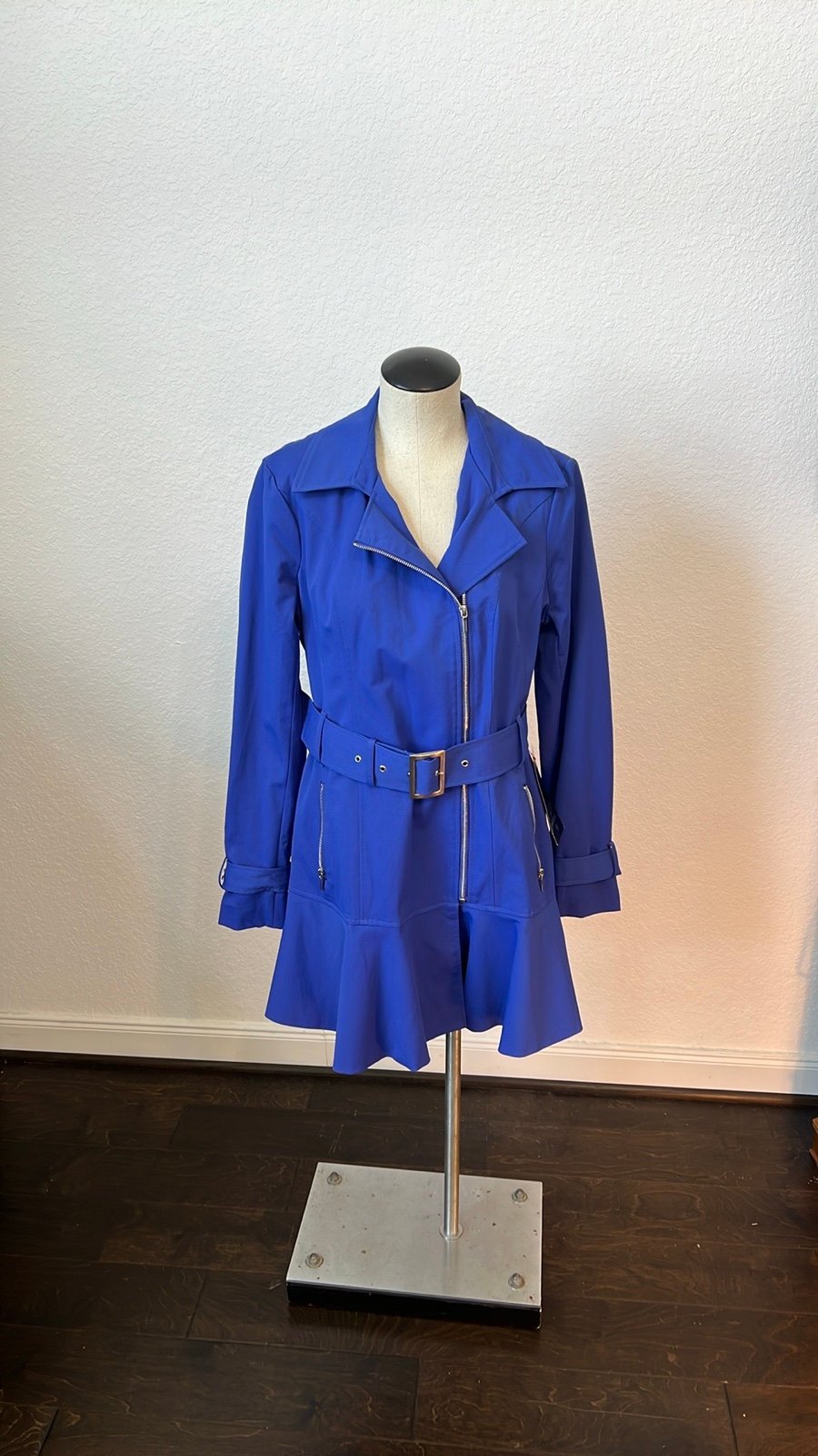 BeBe NWT blue coat with belt Size Large Trench Coat