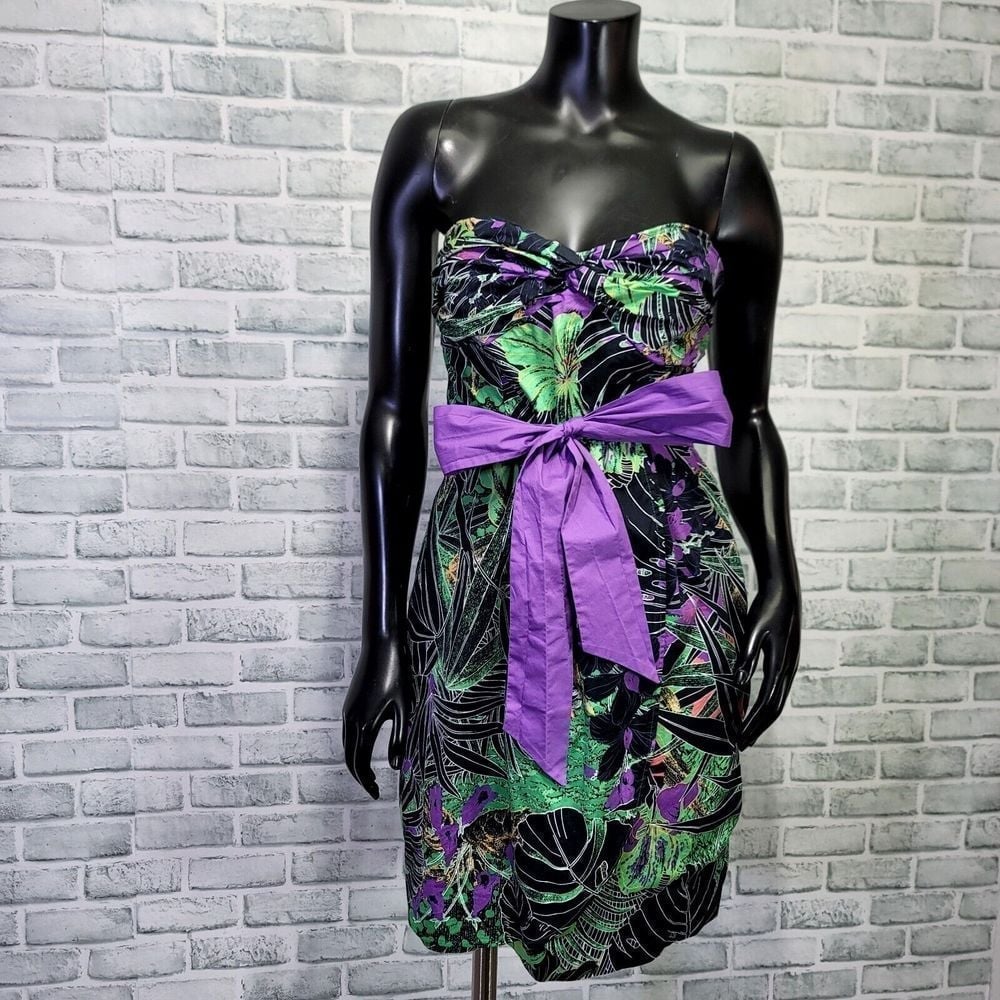 Edme & Esyllte Anthropologie 10P Strapless Dress Tropical Floral Party Cocktail