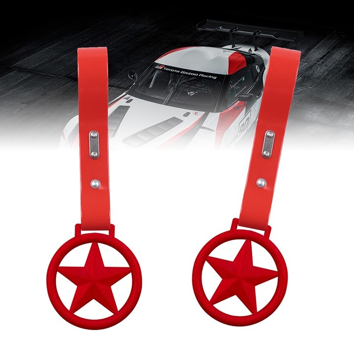 BRAND NEW 2PCS ROUND STAR RED JDM TSURIKAWA RING RED Handle Strap Drift