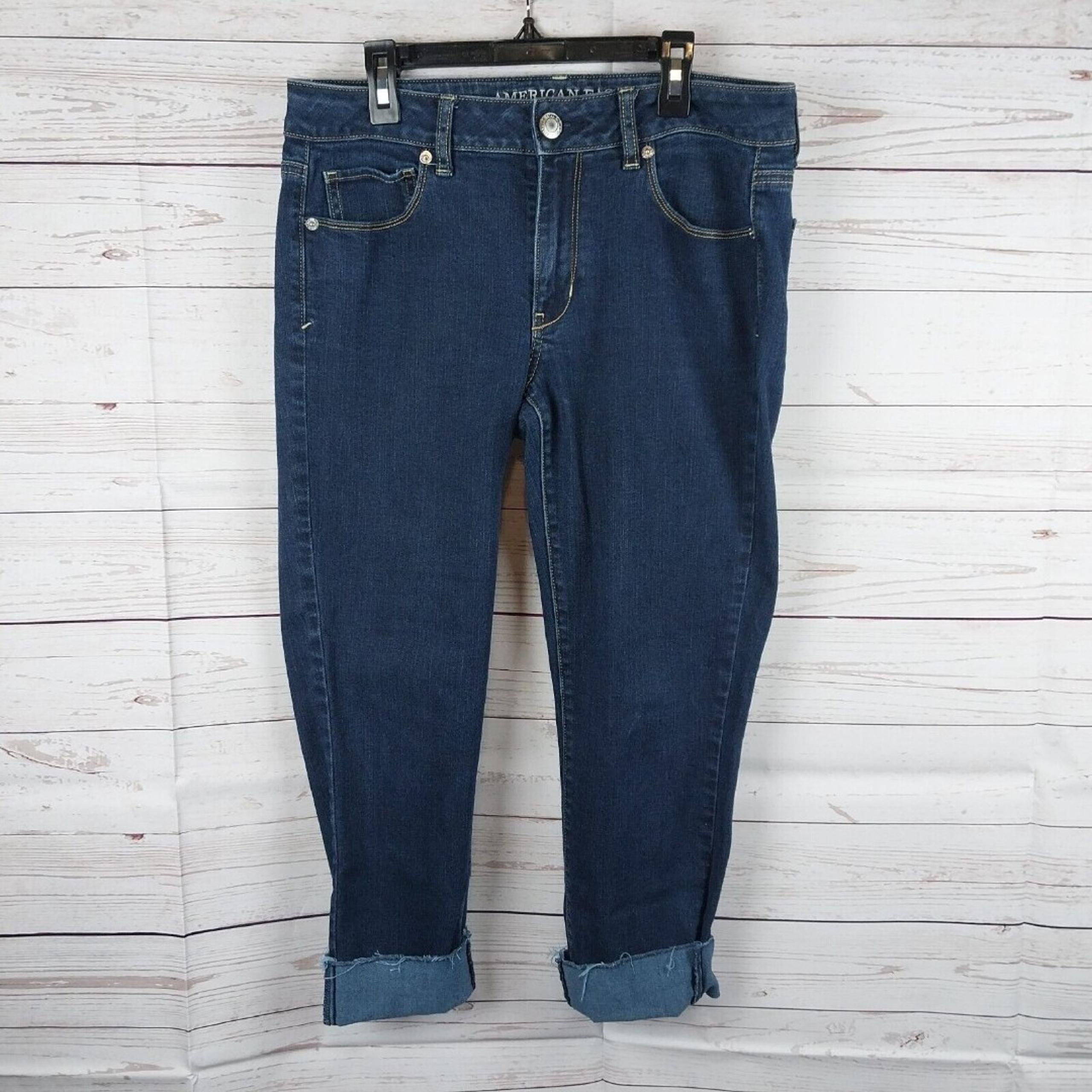 American Eagle Skinny Crop Raw Hem Jeans Womens Size 8 Super Stretch 32x24.5