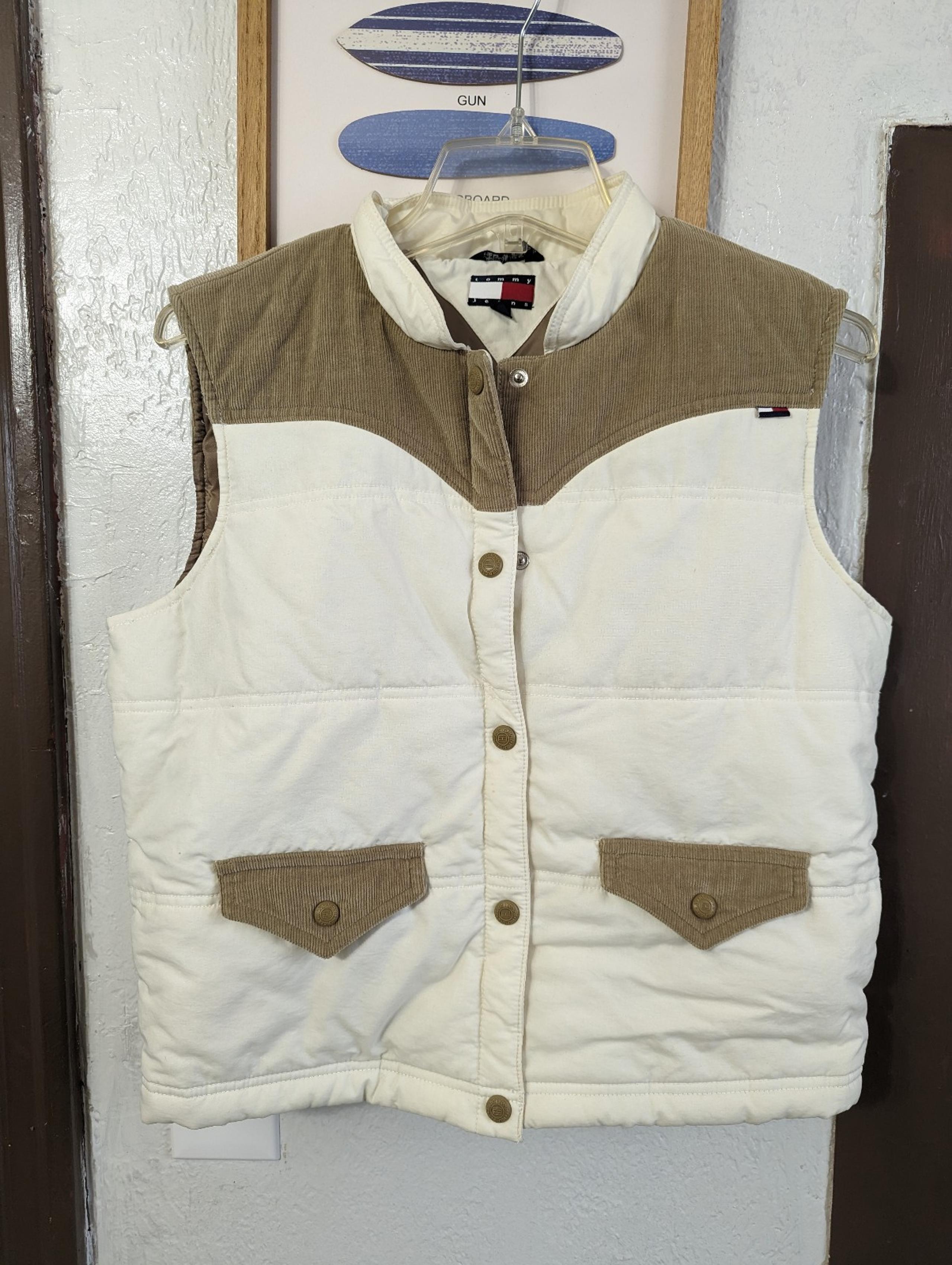 Vintage Tommy Hilfiger Jeans Cream/Tan Corduroy Women's  Puffer Vest-New