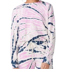 Monrow tie dye crew neck oversized sweatshirt pink and navy medium NWT