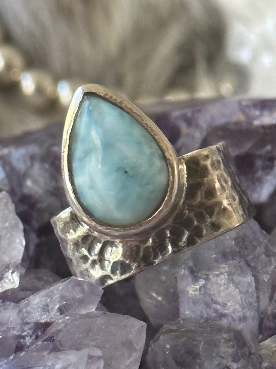 Gorgeous larimar square band signed sterling silver ring