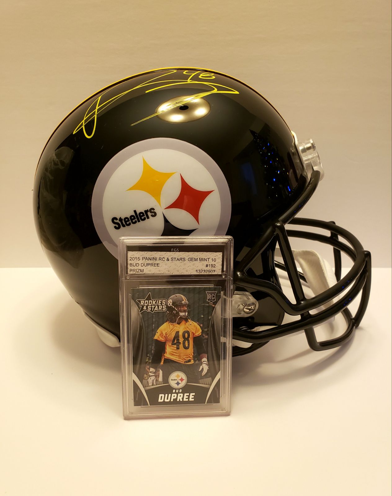 Steelers Bud Dupree signed helmet & card