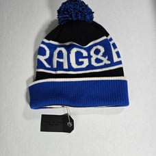 Rag & Bone Matthew Pom Pom Beanie Winter Hat Blue OSFT 100% Merino Wool NWT
