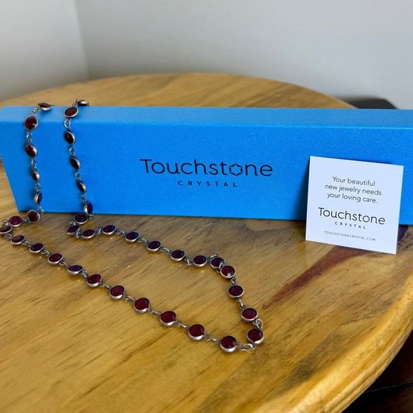 Touchstone Crystal by Swarovski, Red Siam Chanelle Necklace, Oxidized Silver NIB
