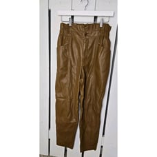 Madewell High Waisted Faux Leather Tan Brown Paper Bag Trouser Pants Size 4