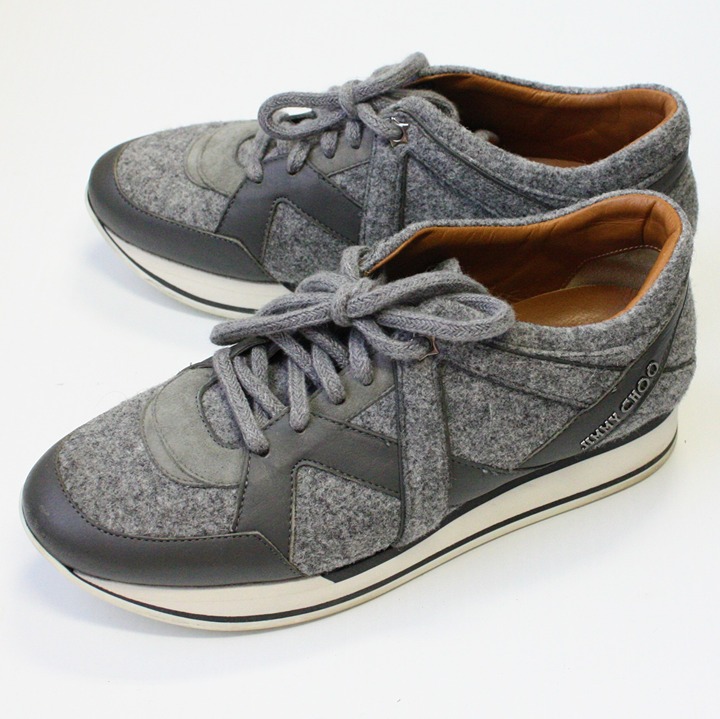 Jimmy Choo Women's Gray London Felt Leather & Suede Sneakers Shoes size 40 US 10