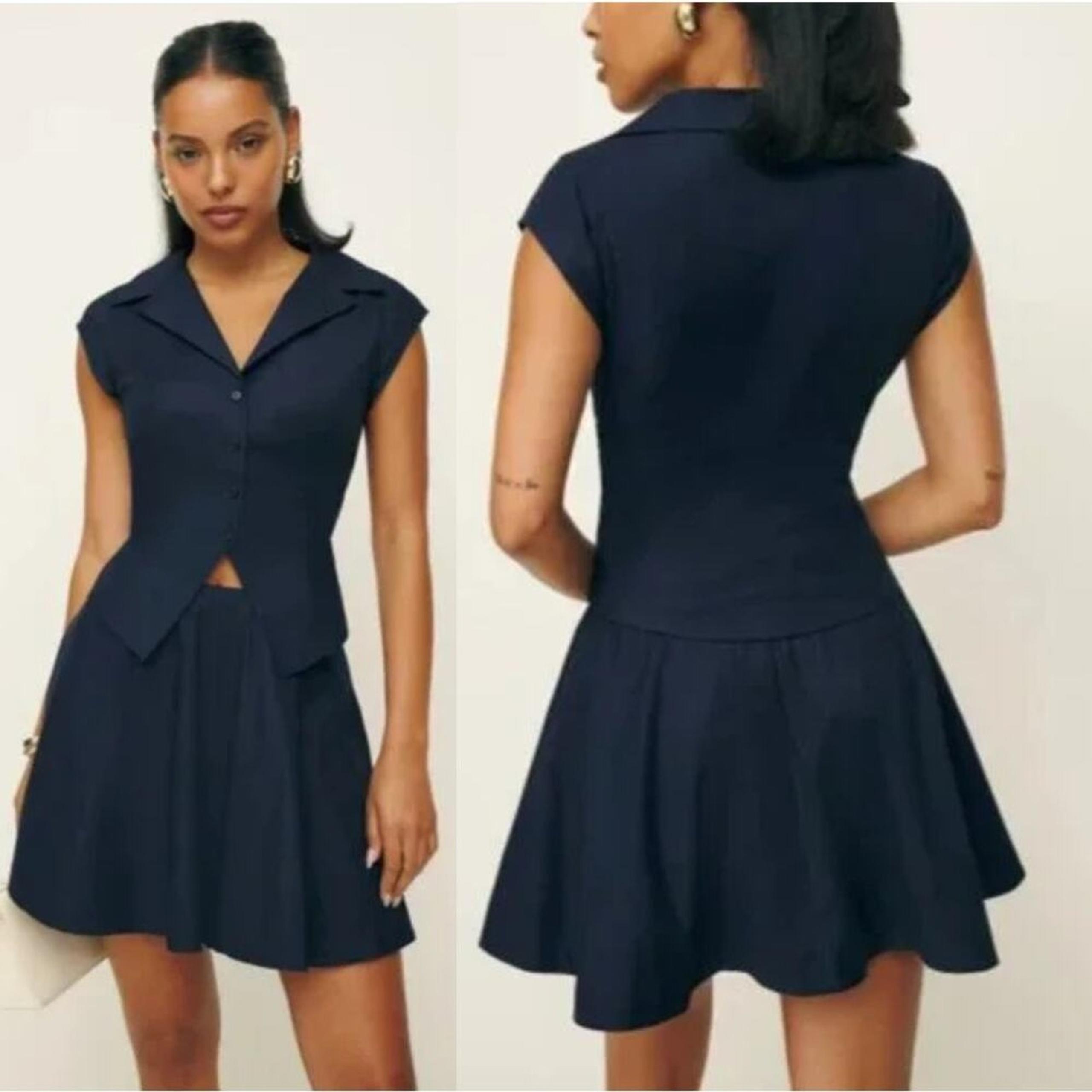 Reformation Womens Navy Blue Pleated Chrissa Mini A-Line Skirt Size S