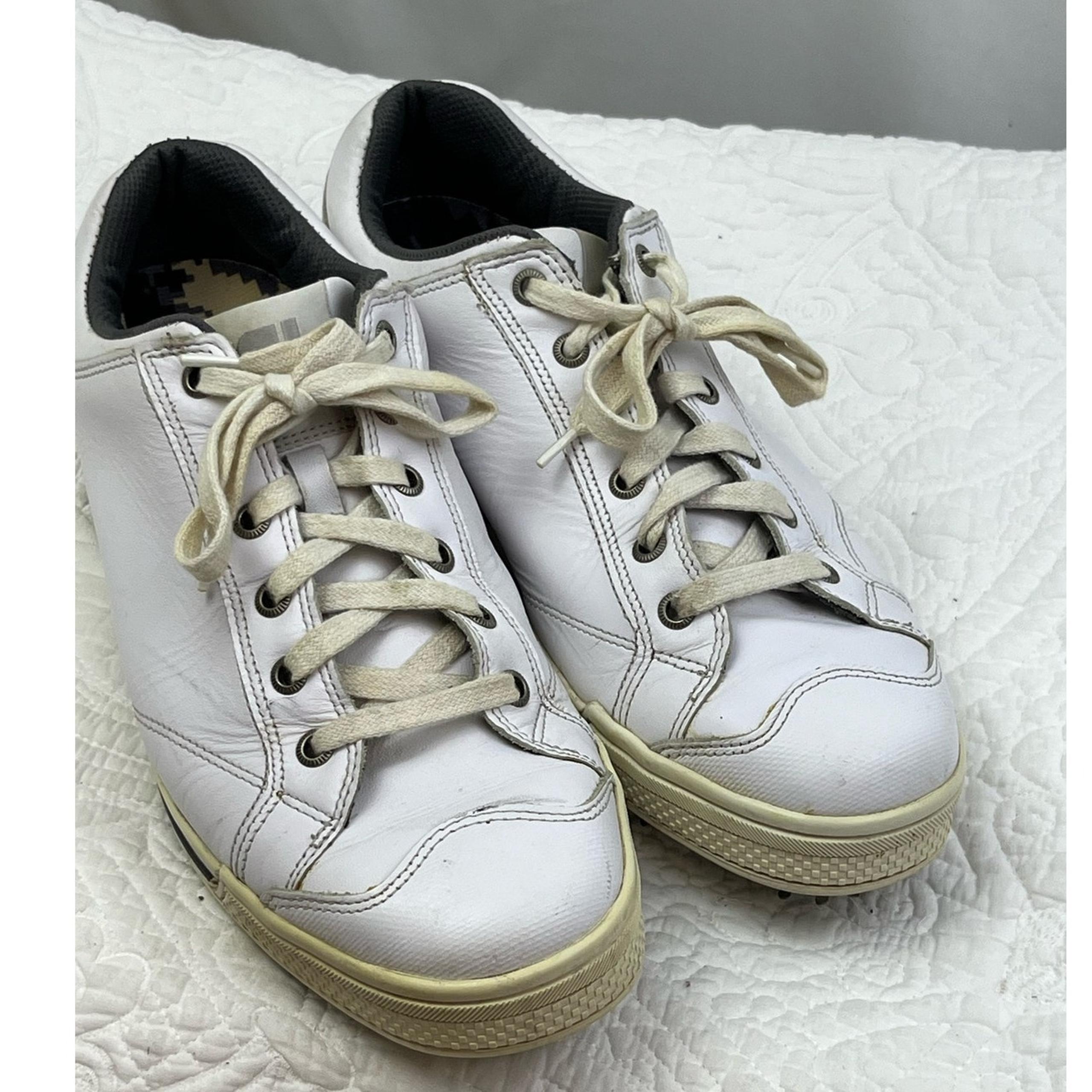 Foot Joy FJ Mens 9 White Leather Lace Up Golf Athletic Atheisure Sports Shoes