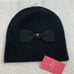 Kate Spade grosgrain bow beanie Black with gold spade & bow OS stretch New NWT