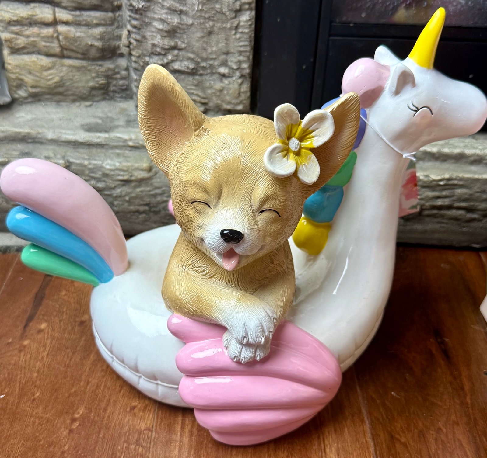 Chihuahua on a unicorn pool float from HomeGoods rare