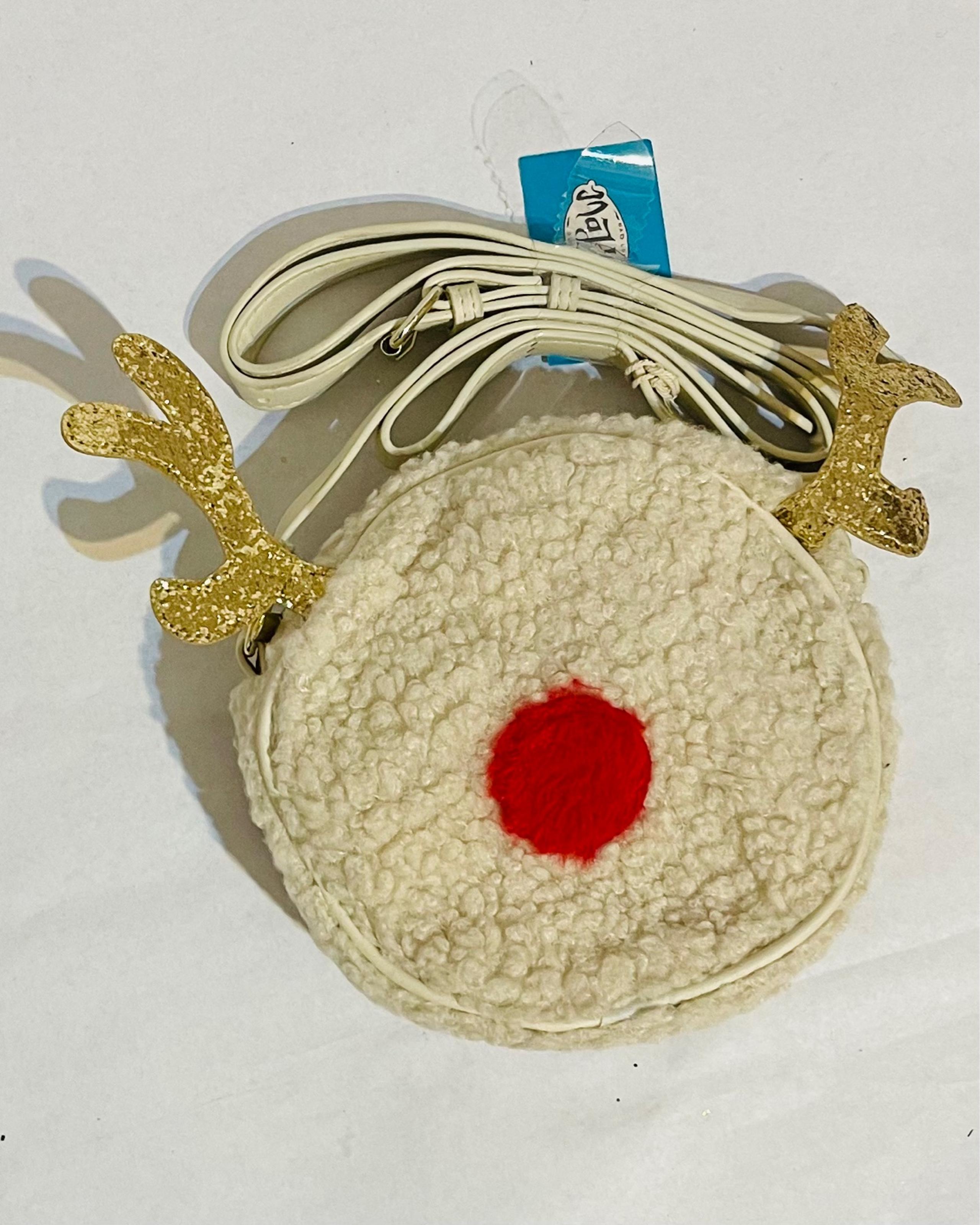 BRAND NEW Mad Love Gold Glitter Antler Reindeer Fleece Round Crossbody Bag
