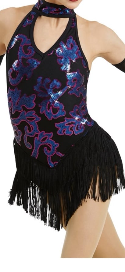 WEISSMAN I MOVE ON SEQUIN FRINGE LEOTARD DANCE COSTUME 10919 SMALL ADULT