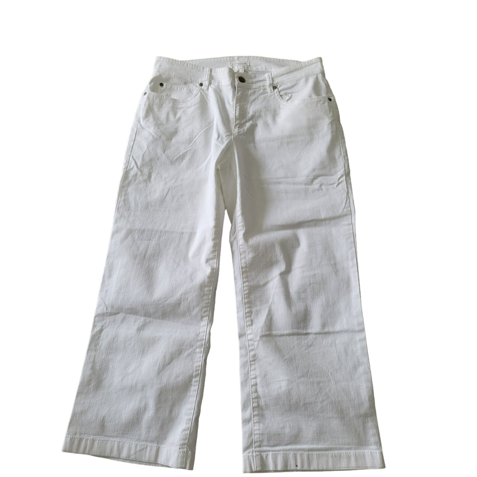 Eileen Fisher Sz 8 White Wide Ankle Cotton Jeans 1104