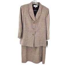 LE SUIT BIRDS OF PARADISE SKIRT JACKET SUIT SET MOCHA IVORY - 14