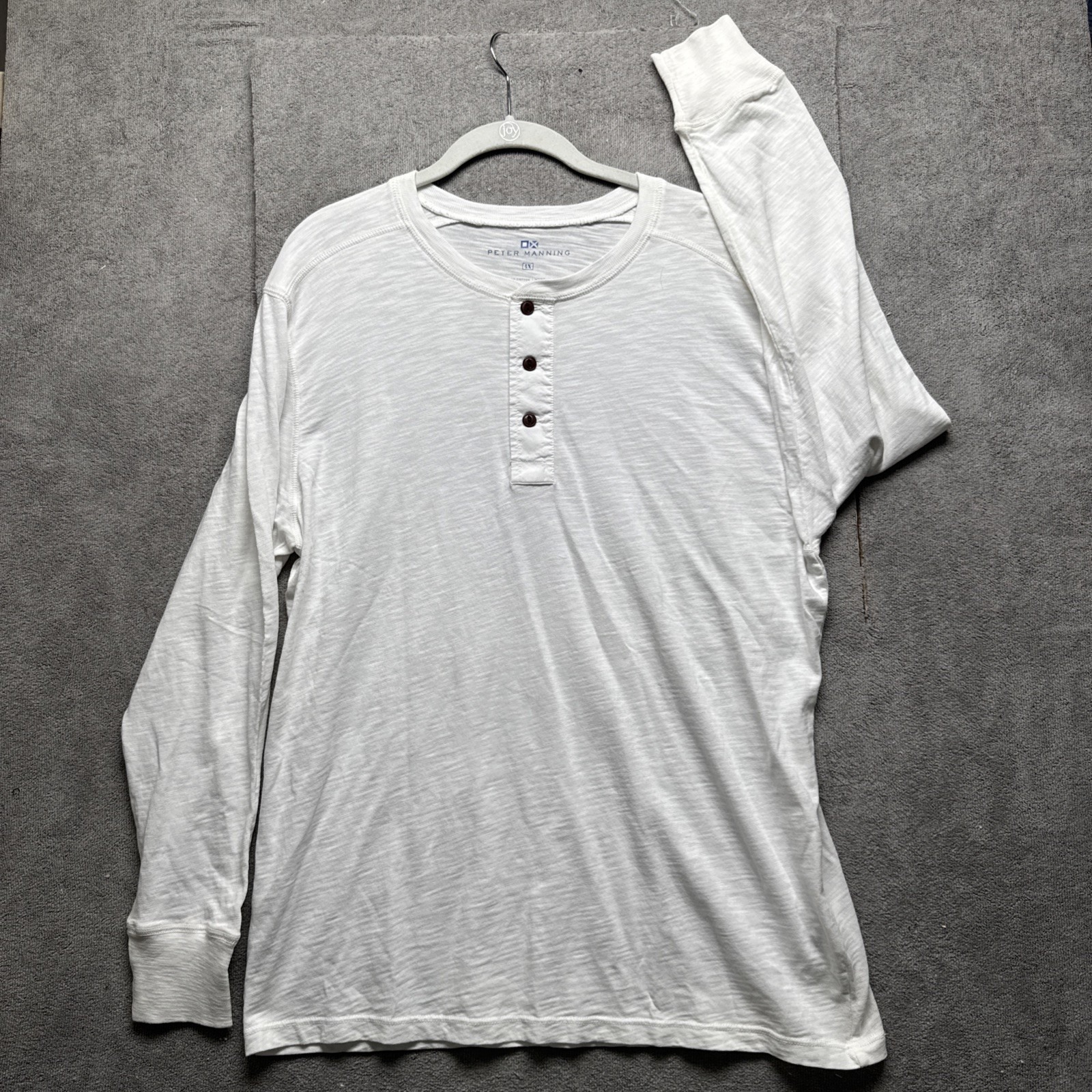 Peter Manning Men's Henley 4X | L White Shirt Long Sleeve Lightweight Casual