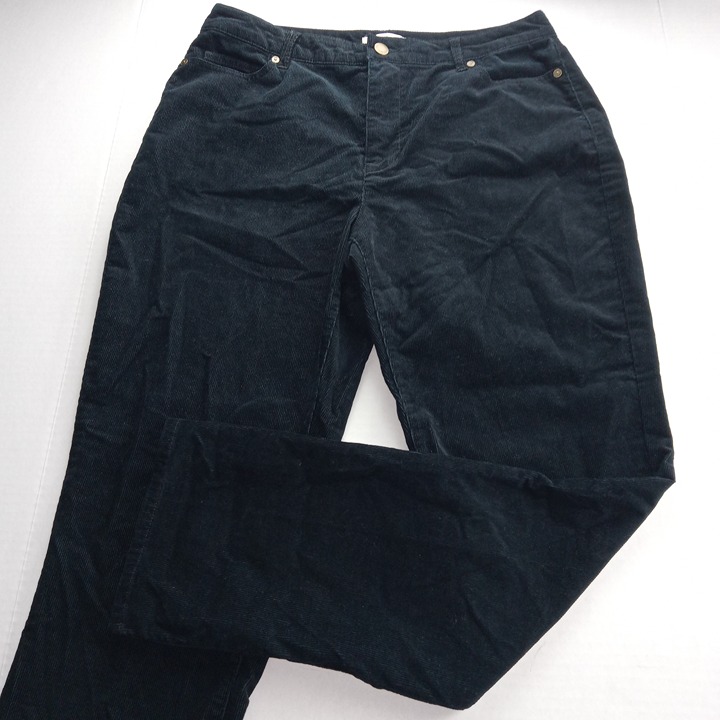 Coldwater Creek Women's Corduroy Pant Size 8 Petite Black Straight Leg Mid Rise